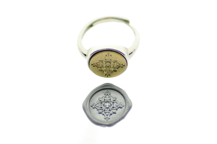 Decorative Filigree Signet Ring - Backtozero B20 - 12mm, 12mm ring, 12mn, accessory, Deco, Decorative, Fleur de Lis, her, jewelry, ring, signet ring, wax seal, wax seal ring, wax seal stamp