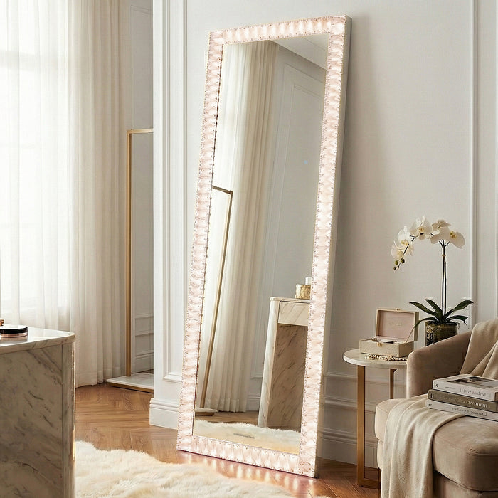 Mirror with illuminated border in elegant room setting