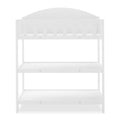 Elisabeth Solid Pine Baby Change Table with Storage in White features a raised railed top shelf and two open shelves below, ideal for organizing nursery essentials efficiently.