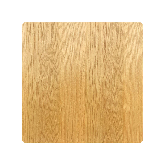 Emelia 80cm Square Coffee Table Oak showcasing a close-up of its wooden surface with a distinct square pattern, highlighting the table's modern design and quality craftsmanship.