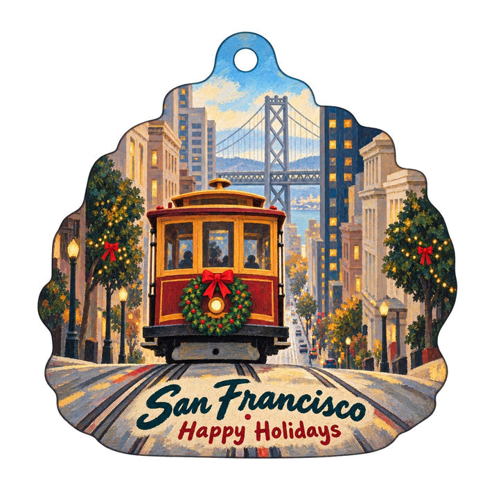 Exploratorium Store Christmas custom wood ornament OC96 on white