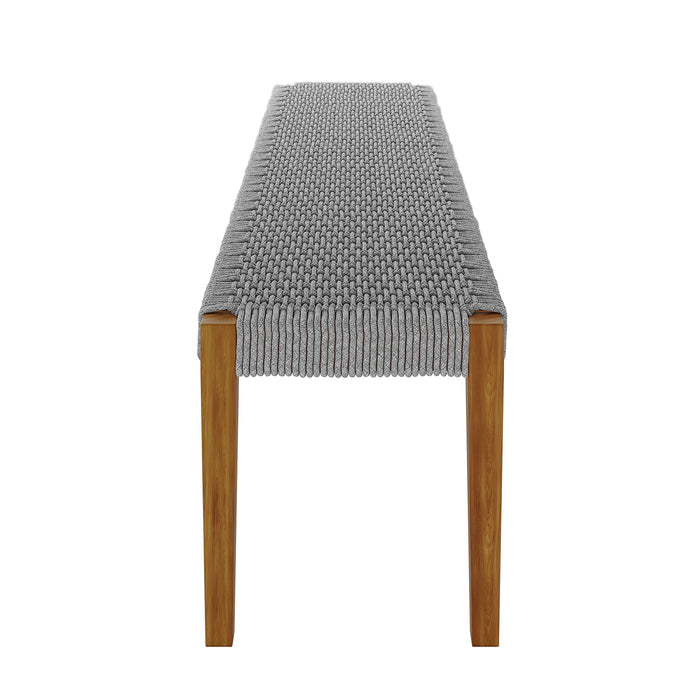 Close-up of the Fentan 4 Seater Solid Timber Outdoor Bench - Light Grey, showcasing its sturdy timber construction and sleek, minimalist design ideal for enhancing any outdoor setting.