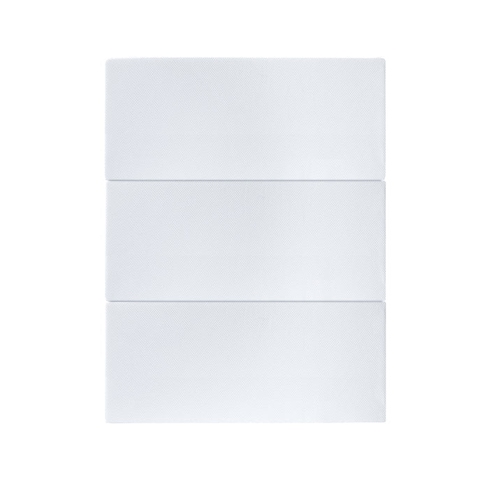 Close-up of the Flecter Foldable Foam Mattress - Queen, showcasing its textured white fabric and sleek design, with accompanying product cards highlighting features and specifications in a clean, rectangular format.