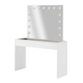 Gianna Hollywood LED Mirror Dressing Table - White featuring a large LED mirror with adjustable lighting and two spacious drawers for makeup storage, offering a sleek and modern design.