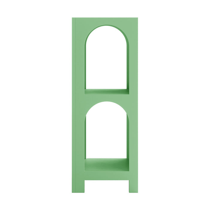 Gilbert 100cm Tall Side Shelf - Mint Green: A minimalist shelving unit with two rounded-arch open compartments and short squared legs, ideal for displaying decor or storing items efficiently.