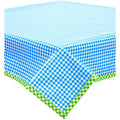 freckled sage gingham light blue oilcloth tablecloth with lime green gingham trim