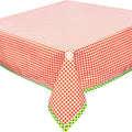 freckled sage gingham orange oilcloth tablecloth with lime gingham trim