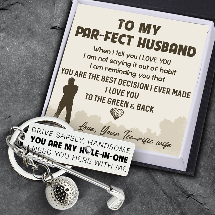 Golf Ball Racket Keychain - Golf - To My Par-fect Husband - I Love You To The Green And Back - Gkzs14003