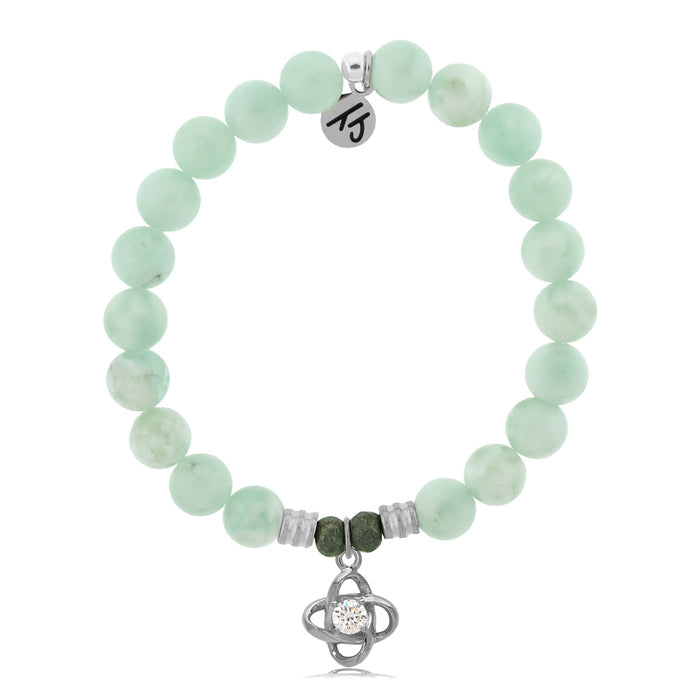Green Angelite Stone Bracelet with Stronger Together Sterling Silver Charm