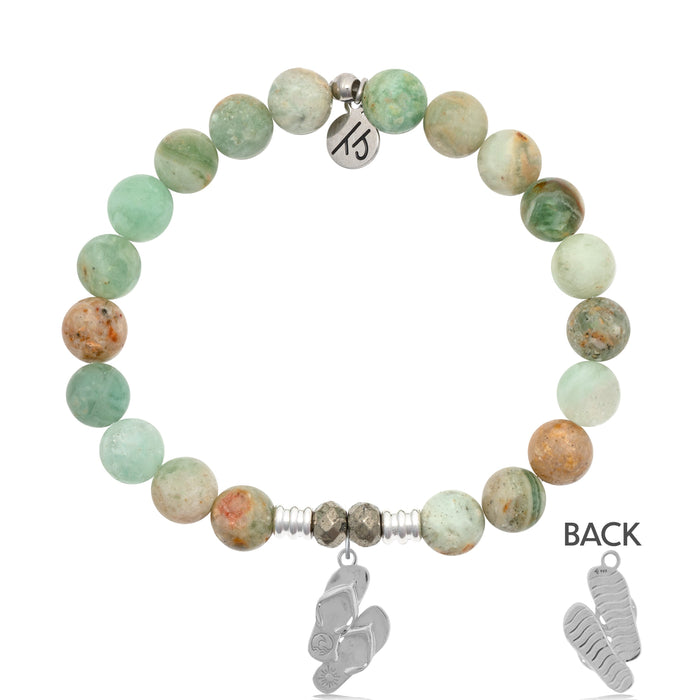 Green Quartz Stone Bracelet with Flip Flop Sterling Silver Charm