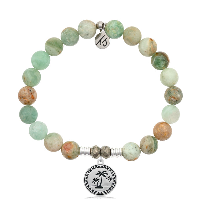 Green Quartz Stone Bracelet with Palm Tree Sterling Silver Charm