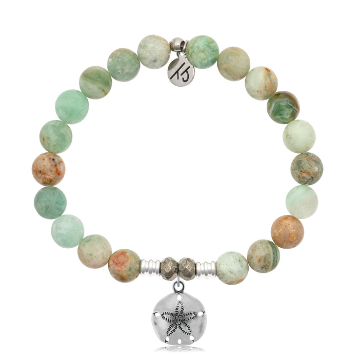 Green Quartz Stone Bracelet with Sand Dollar Sterling Silver Charm