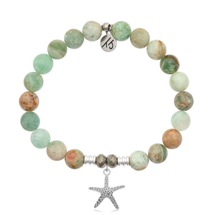 Green Quartz Stone Bracelet with Starfish Sterling Silver Charm