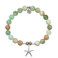 Green Quartz Stone Bracelet with Starfish Sterling Silver Charm