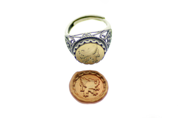 Griffin Signet Ring - Backtozero B20 - 12l, 12mm, 12mm ring, accessory, Fleur de Lis, her, Heraldic, jewelry, lace, Mythical Creatures, ring, signet ring, size 10, size 7, size 8, size 9, wax seal, wax seal ring, wax seal stamp