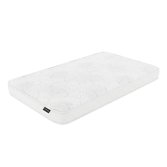 Azeem & Giro Baby Cot paired with Gydas 10cm Nursery Mattress, showcasing a quilt-patterned design, offering optimal support and breathability for a comfortable and secure sleep environment for babies.