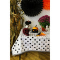 freckled sage big dot black and silver oilcloth tablecloth with black gingham trim styled for halloween