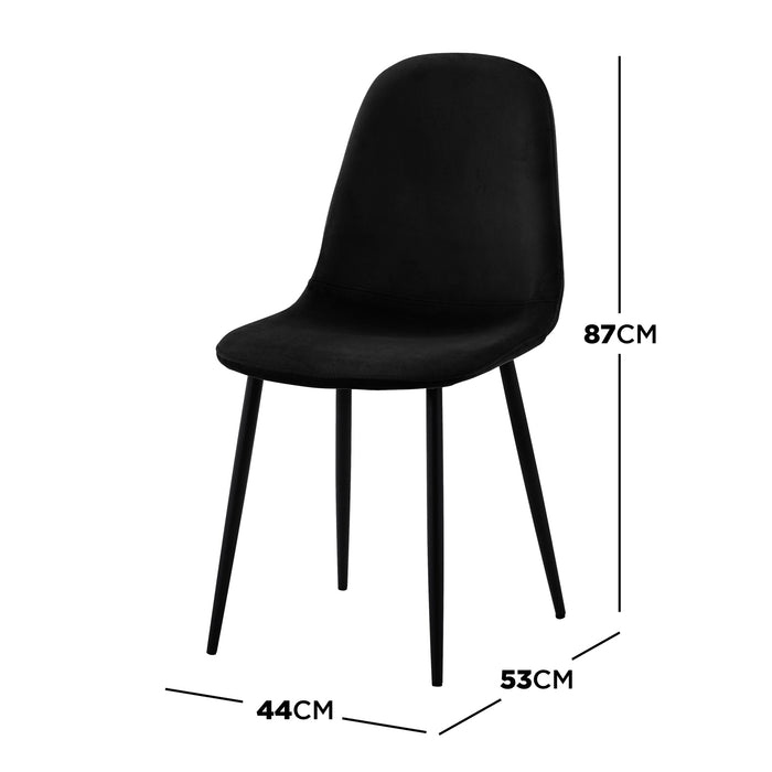 Halsa Luxe Velvet Classic Dining Chair in Black with sleek metal legs and plush cushioned seat, offering ergonomic support for dining comfort. Features include premium velvet upholstery and durable construction.
