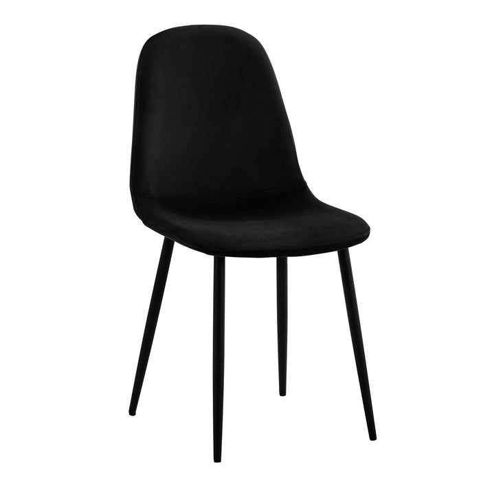Halsa Velvet Fabric Classic Dining Chair Set of 4 - Black features sleek metal legs and luxurious velvet upholstery. Ideal for dining, these chairs combine modern elegance with ergonomic support.