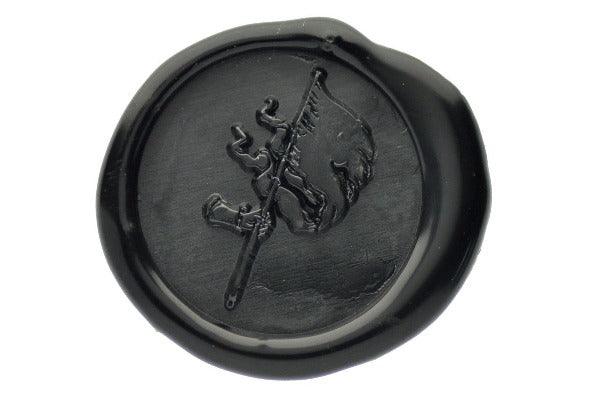 Hand Holding Flag Wax Seal Stamp - Backtozero B20 - Black, flag, genericlonghandle, gesture, hand, hand gesture, handgesture, hands
