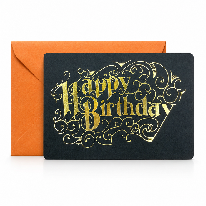 Happy Birthday Black and Gold Foil Card