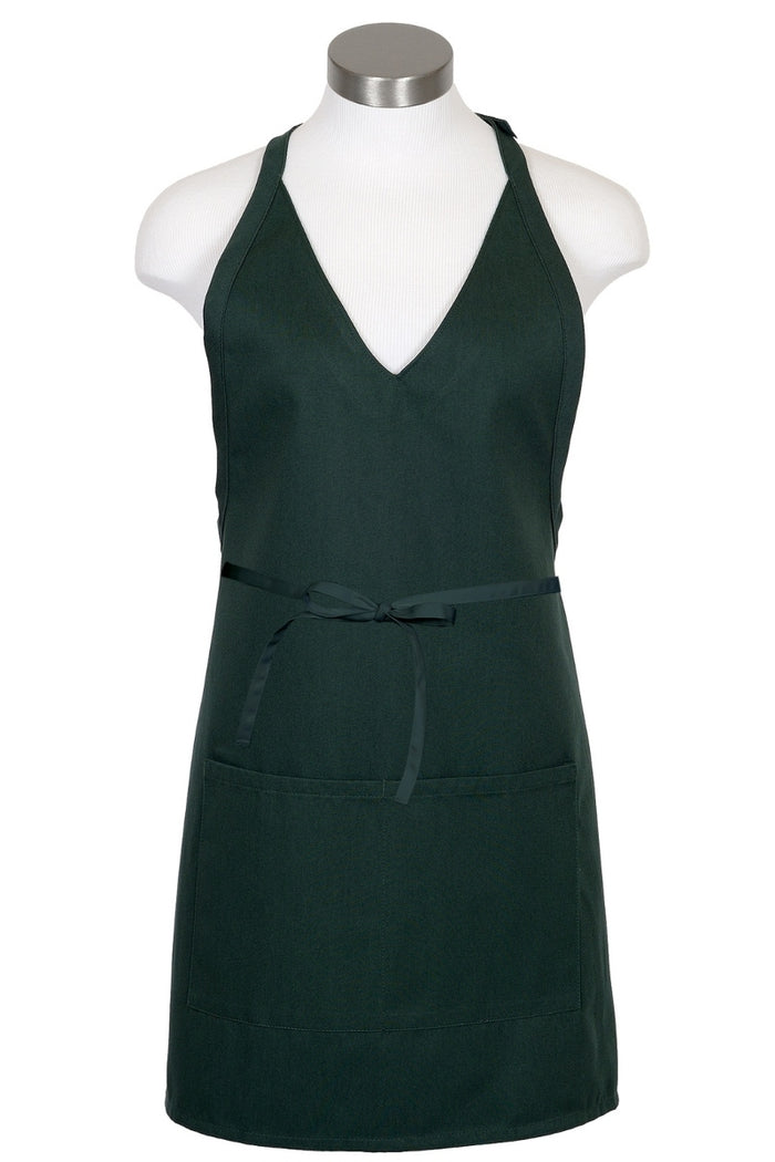 Fame Hunter Green V-Neck Bib Adjustable Apron (2 Pockets)