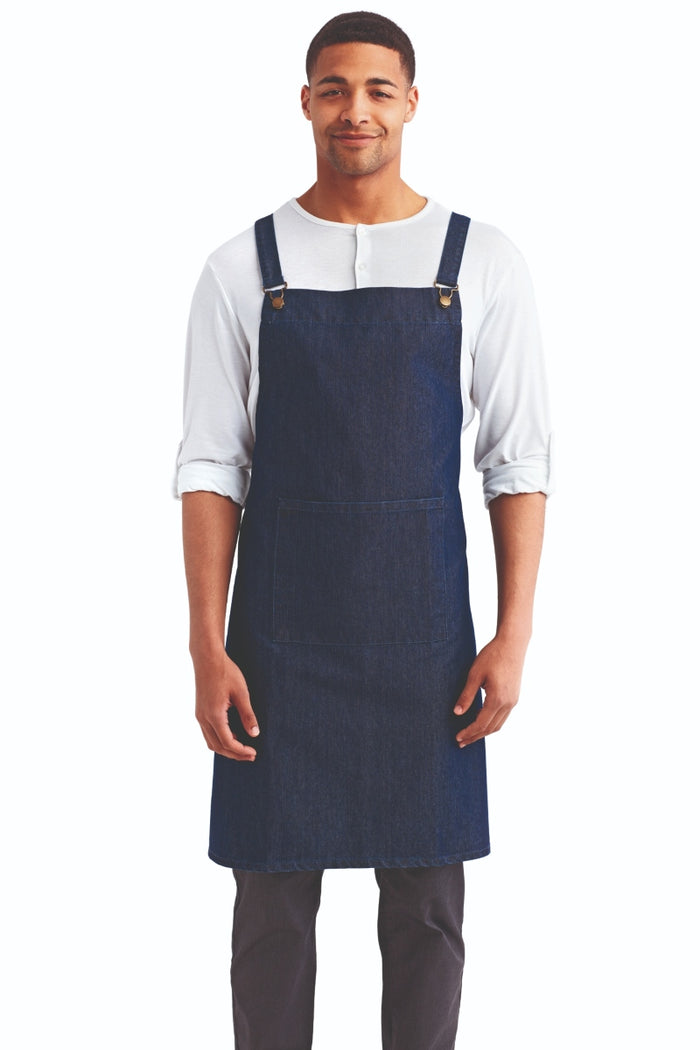 Artisan Collection by Reprime Indigo Denim Cross Back 'Barista' Bib Adjustable Apron (1 Pocket w/ Pen Slot)