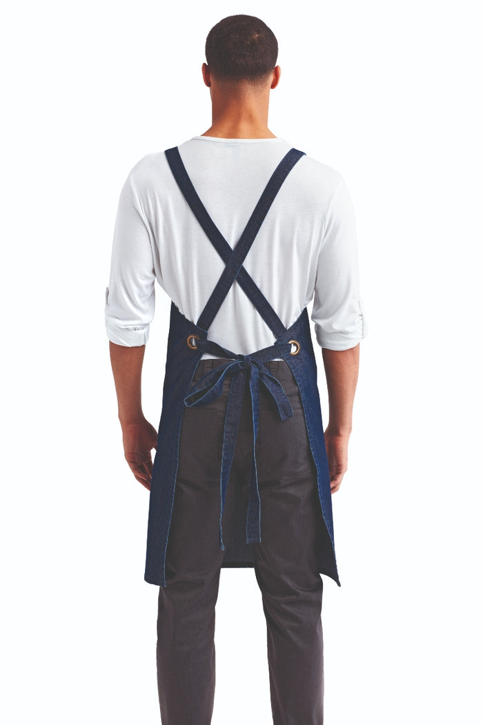 Artisan Collection by Reprime Indigo Denim Cross Back 'Barista' Bib Adjustable Apron (1 Pocket w/ Pen Slot)