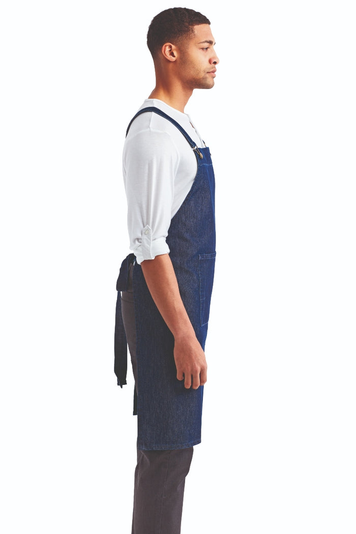 Artisan Collection by Reprime Indigo Denim Cross Back 'Barista' Bib Adjustable Apron (1 Pocket w/ Pen Slot)