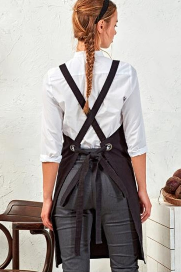 Artisan Collection by Reprime Indigo Denim Cross Back 'Barista' Bib Adjustable Apron (1 Pocket w/ Pen Slot)