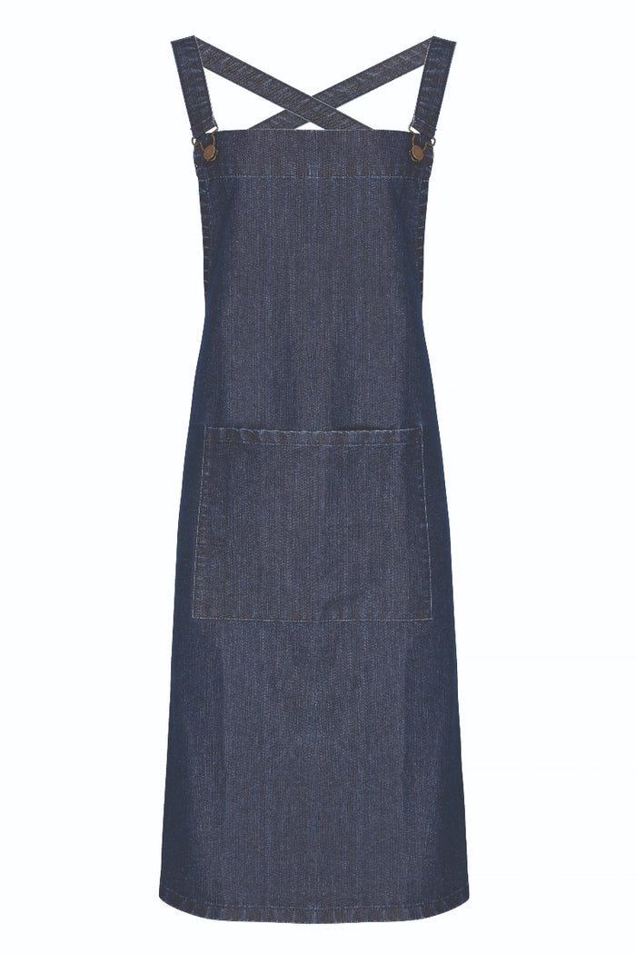 Artisan Collection by Reprime Indigo Denim Cross Back 'Barista' Bib Adjustable Apron (1 Pocket w/ Pen Slot)