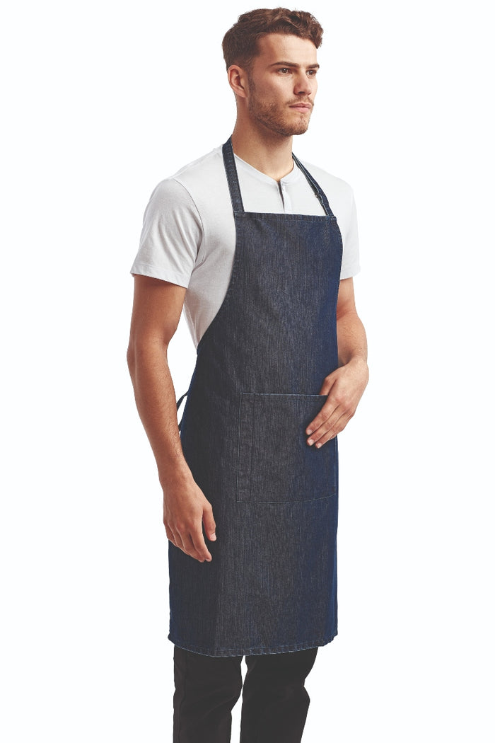Artisan Collection by Reprime Indigo Denim Sustainable Bib Apron (1 Pocket w/ Pencil Divide)