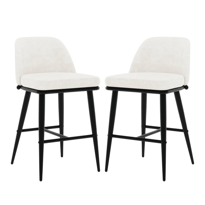 Jeremi Velvet Upholstered High-Back Bar Stool Set of 2 - Cream, featuring plush velvet upholstery, ergonomic high-back design, and sturdy powder-coated steel legs with anti-slip pads for stability. Ideal for kitchens and bars.