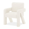 Julie Boucle Upholstered Accent Chair Cream White, featuring plush boucle fabric and thick foam padding, designed with a modern aesthetic. Ideal for various spaces, offering comfort and style.