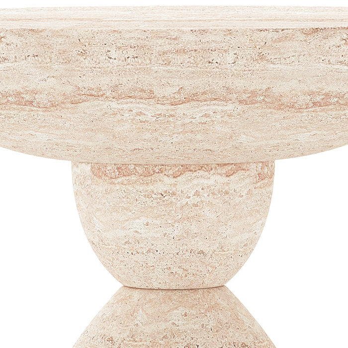 Close-up of Junia Travertine Indoor Outdoor Pedestal Concrete Side Table texture, showing speckled aggregate finish