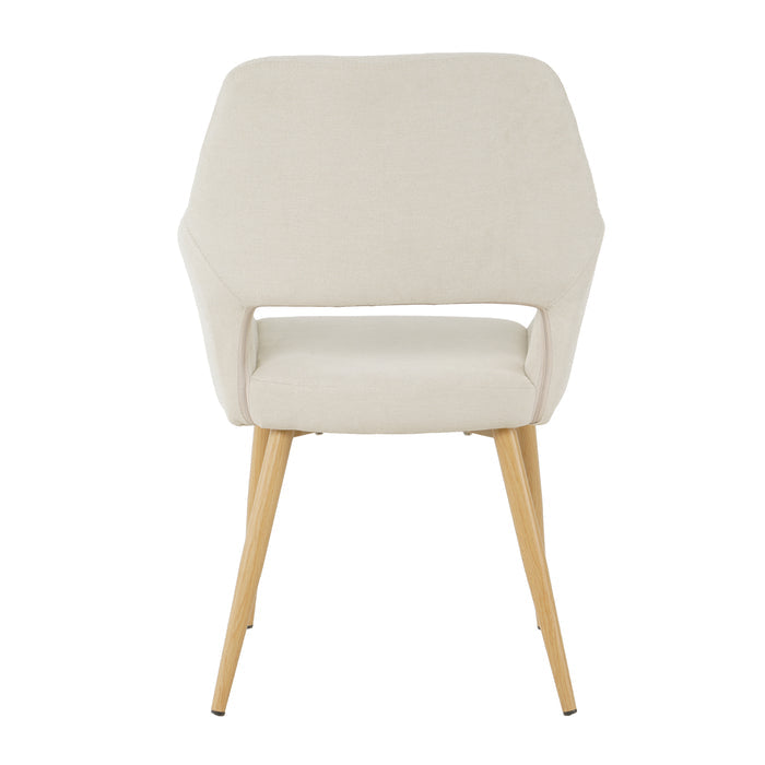 Keith Fabric Dining Chair Set of 2 in Light Beige, featuring a cream-colored upholstered seat with a lower-back cut-out, supported by slender light-wood-finished legs for a modern and stylish look.