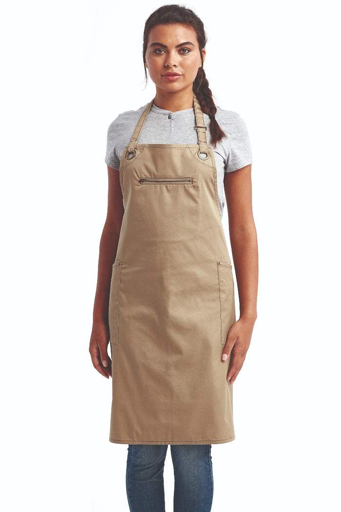 Artisan Collection by Reprime Khaki ‘Barley’ Sustainable Bib Apron (3 Pockets)