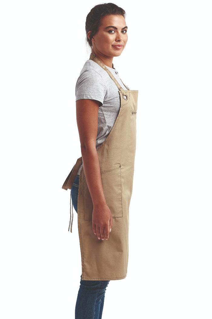 Artisan Collection by Reprime Khaki ‘Barley’ Sustainable Bib Apron (3 Pockets)