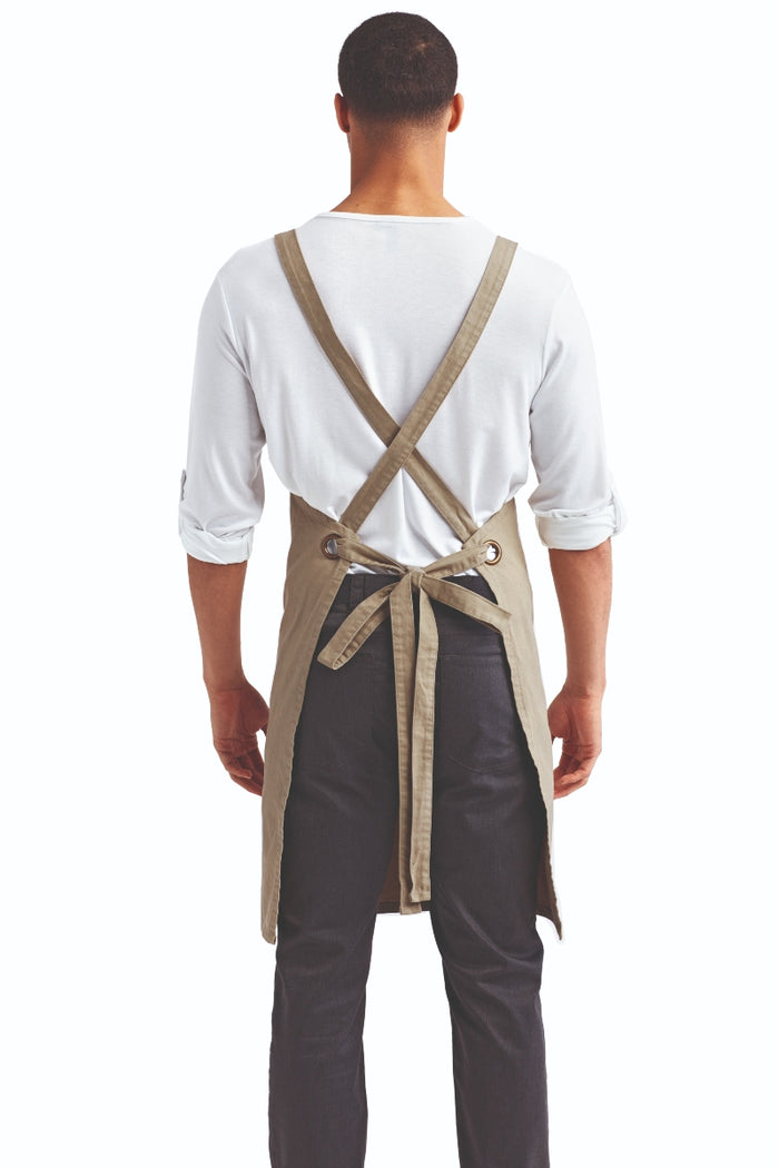Artisan Collection by Reprime Khaki Cross Back 'Barista' Bib Adjustable Apron (1 Pocket w/ Pen Slot)