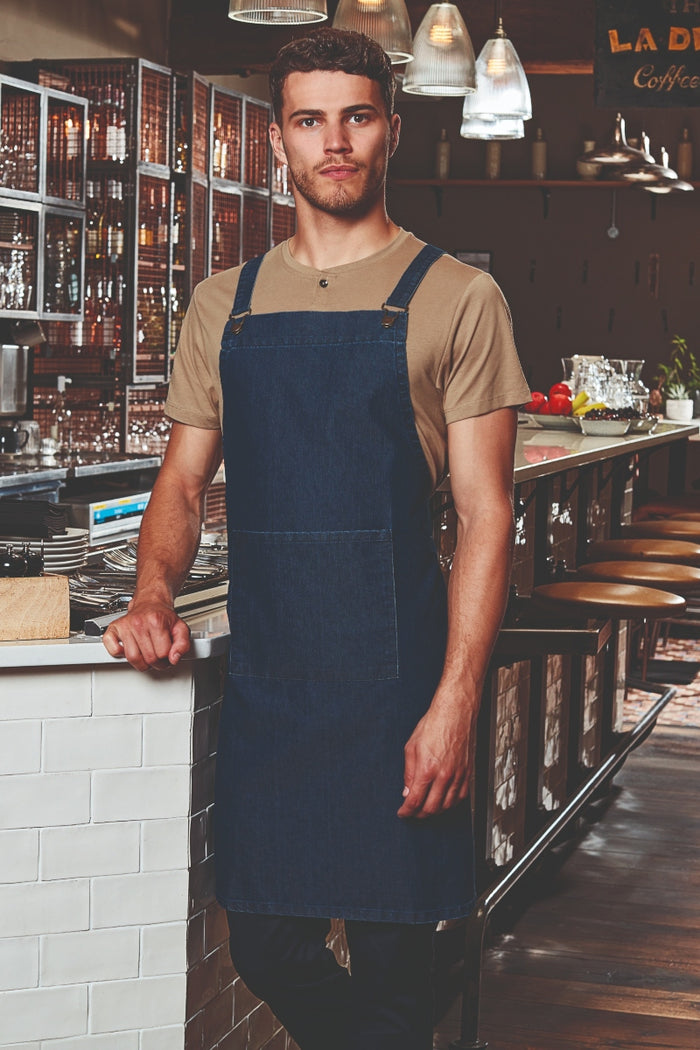 Artisan Collection by Reprime Khaki Cross Back 'Barista' Bib Adjustable Apron (1 Pocket w/ Pen Slot)