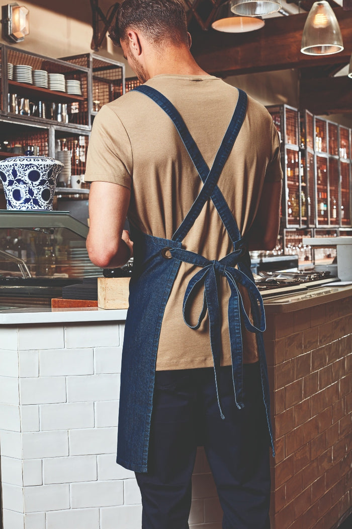 Artisan Collection by Reprime Khaki Cross Back 'Barista' Bib Adjustable Apron (1 Pocket w/ Pen Slot)