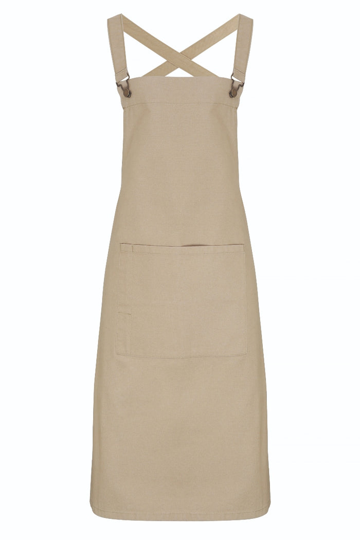 Artisan Collection by Reprime Khaki Cross Back 'Barista' Bib Adjustable Apron (1 Pocket w/ Pen Slot)
