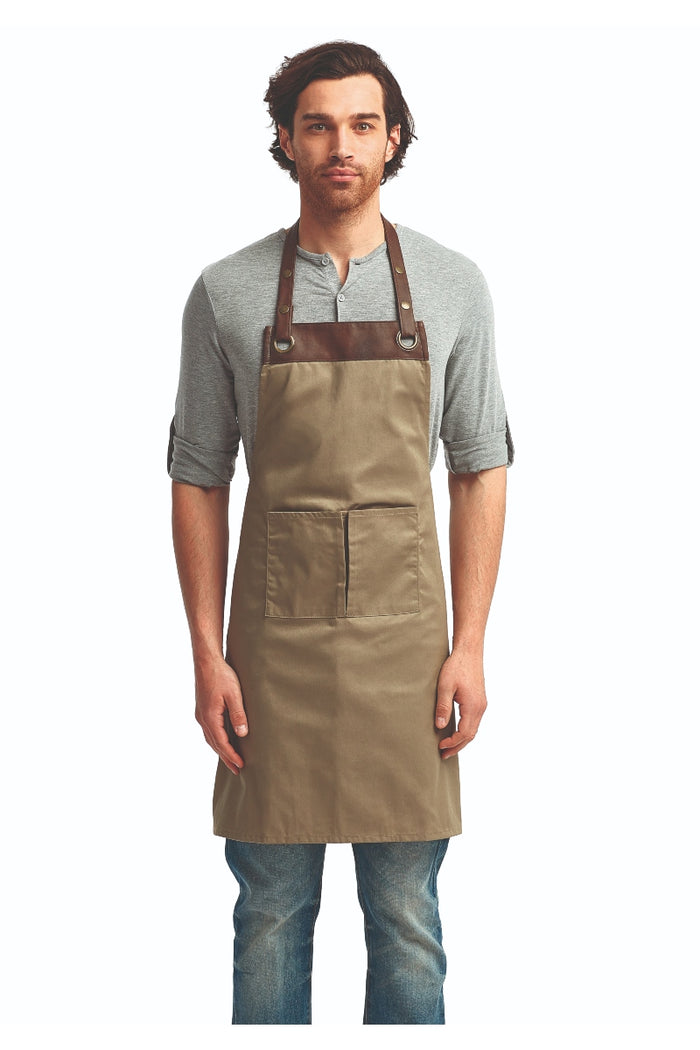 Artisan Collection by Reprime Khaki/Brown Espresso Adjustable Bib Apron (2 Pockets)