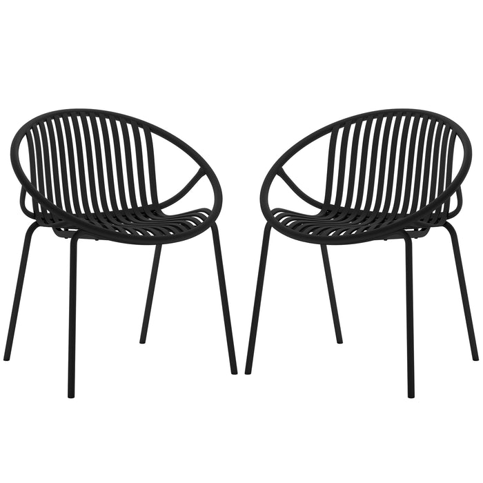 Kosmos Indoor/Outdoor Wire Dining Chair Black Set of 2, featuring sleek wire design with slatted backs and sturdy, powder-coated metal legs, suitable for both indoor and outdoor use.