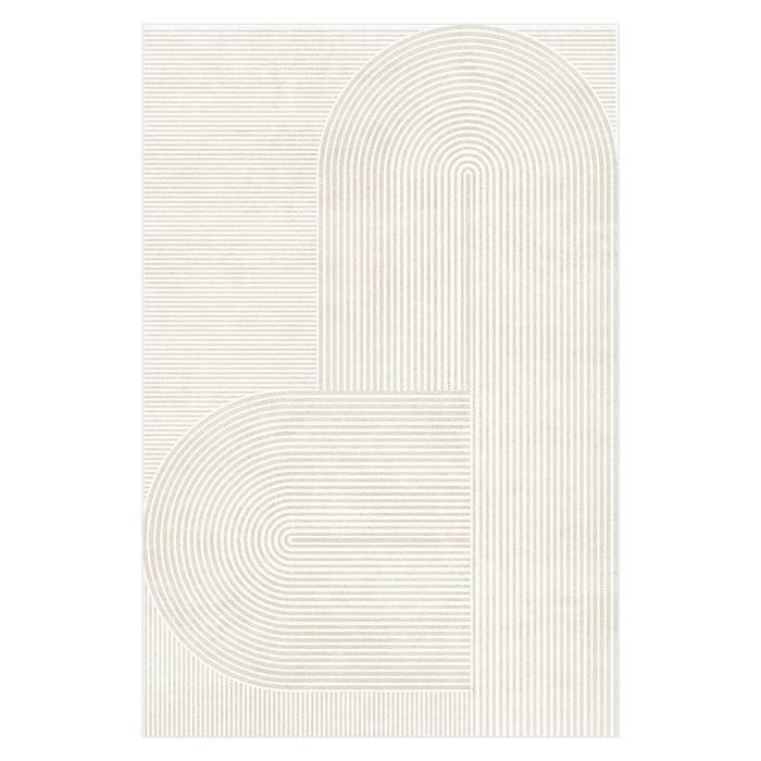 Krokom 200x300cm Modern Abstract Indoor Floor Rug featuring interlocking rounded-arch shapes with thin beige lines on an ivory background, creating a minimalist, contemporary design perfect for artistic home décor.