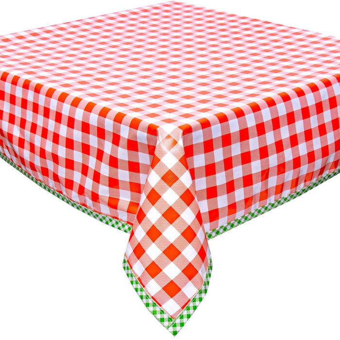 freckled sage large gingham orange oilcloth tablecloth with lime green gingham trim