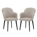 Lennon Linen Fabric Dining Chair Set of 2 in Beige, featuring gently curved upholstered seats with integrated armrests and straight matte black tapered legs, enhancing any dining space with modern elegance.