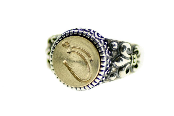 Linen & Leaf Modern Calligraphy Initial Signet Ring - Backtozero B20 - 1 initial, 12f, 12mm, 12mm ring, 1initial, accessory, Calligraphy, collaboration, fancy, him, initial ring, jewelry, Monogram, One Initial, ring, signet ring, size 10, size 11, size 8, size 9, wax seal, wax seal stamp