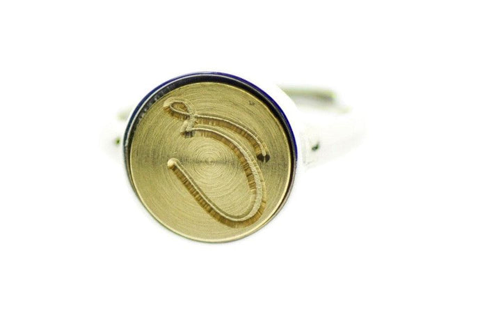 Linen & Leaf Modern Calligraphy Initial Signet Ring - Backtozero B20 - 1 initial, 12mm, 12mm ring, 12mn, 1initial, accessory, Calligraphy, collaboration, fancy, her, initial ring, jewelry, Monogram, One Initial, ring, signet ring, wax seal, wax seal stamp