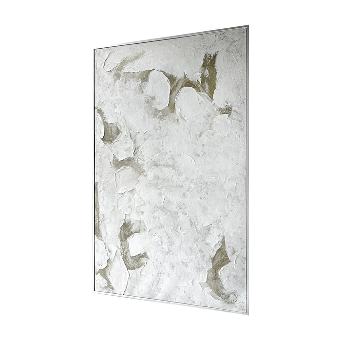 Left Angled view of Luma Framed Textured Abstract Canvas, emphasizing the depth created by its 3D texture, the sleek polystyrene outer frame, and sturdy pine inner frame.